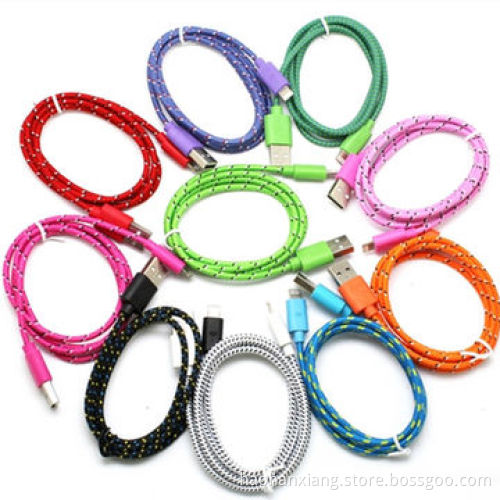 Colourful Round Fabric Textile USB Cable for iPhone 5/5S
